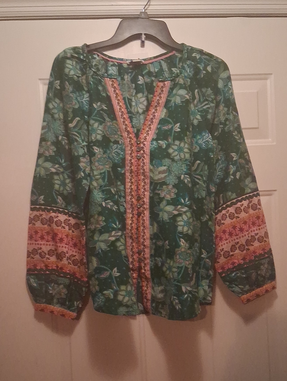 Sundance Arvilla Jade Green Floral Bohemian Inspired Blouse